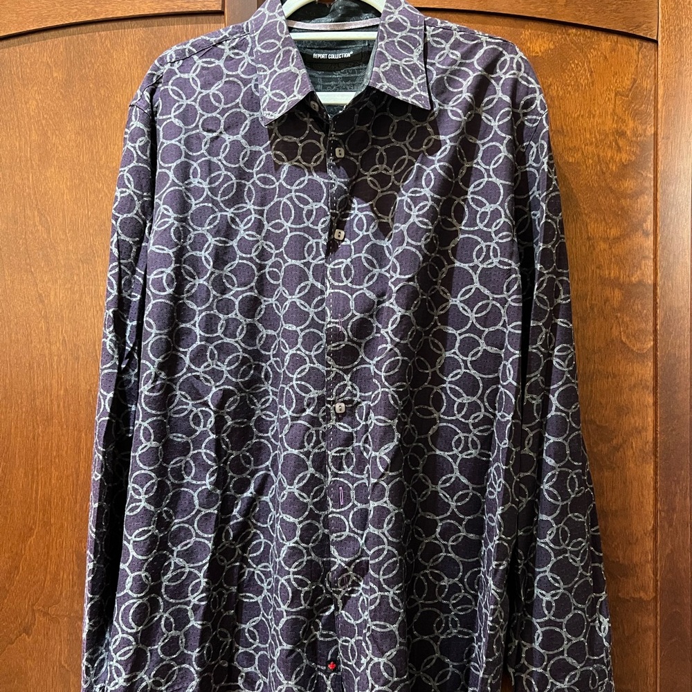 Report Collection Purple and Gray Circle Pattern Shirt